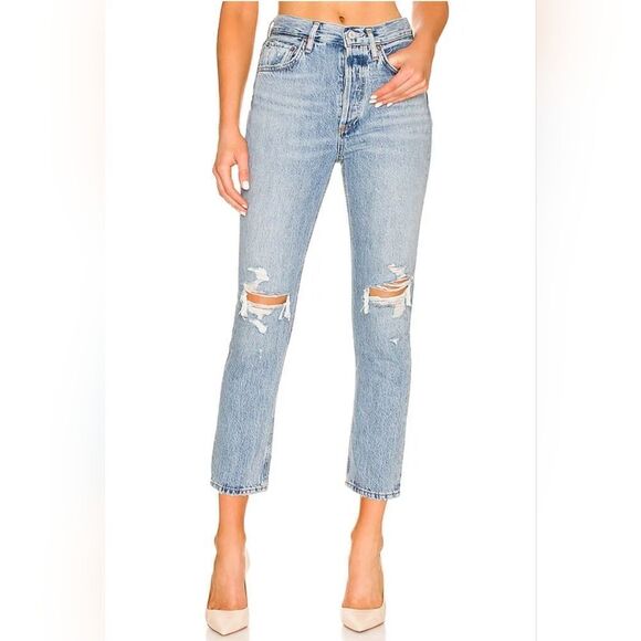 AGOLDE High Rise Straight Crop Distressed Riley Jeans Size 29 - Picture 1 of 12